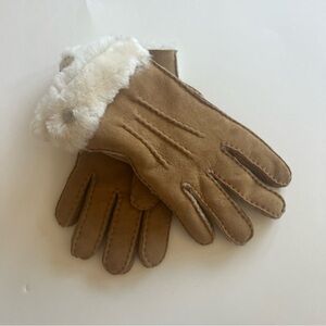 Ugg Sheepskin Suede Shearling Gloves Chestnut Medium
